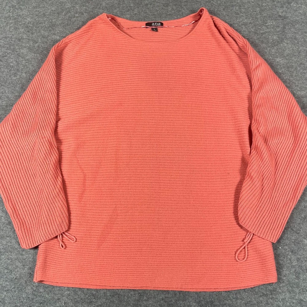 ANA Sweater Womens Large Pink Ribbed Long Sleeve Stretch Comfort